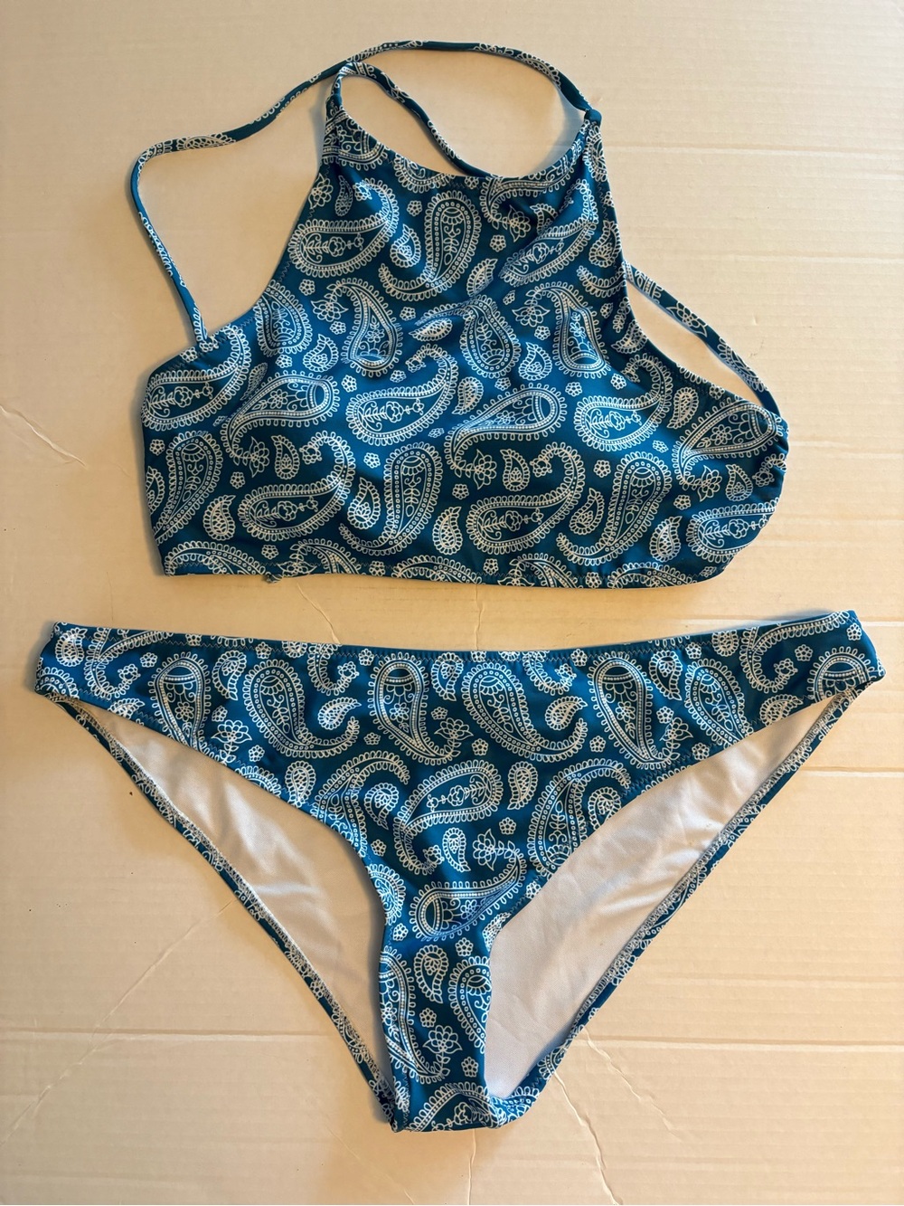 C Appeal High-Neck Paisley Bikini Set in Teal Blue Size XXL NEW WITHOUT TAGS